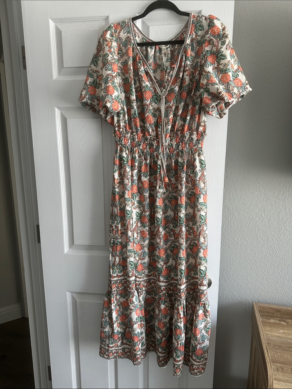 Max Studio Cream Maxi Dress with Coral Floral Print